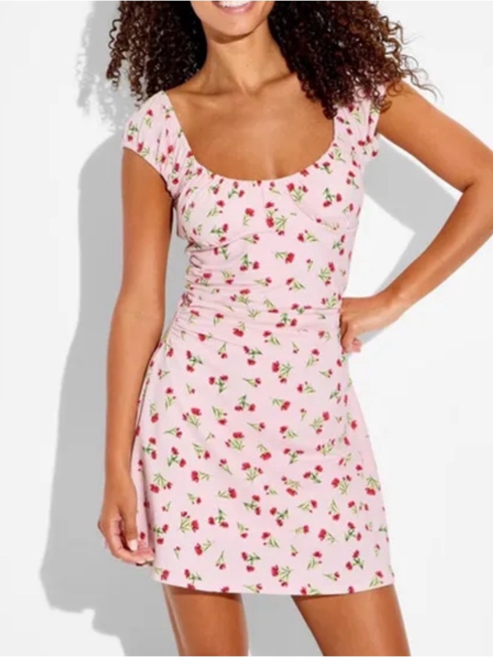 Wild Fable Mini Sun Dress Pink Floral Knit Cap Red Green Sleeves Size XL NWT